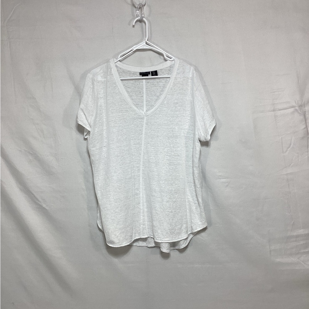 Tahari 1x 100% linen White Short Sleeve V-Neck Top